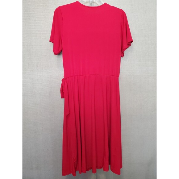 Susan Graver LiquidKnit Red Faux Wrap Midi Dress Size Small A646282 - Picture 5 of 8